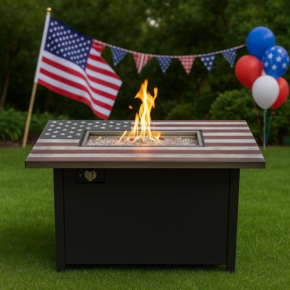Outdoor USA Commemorative Memorial American Flag - 40 Inch Stainless Steel 50,000 BTU Propane Propane Patio FiretableFire Pit