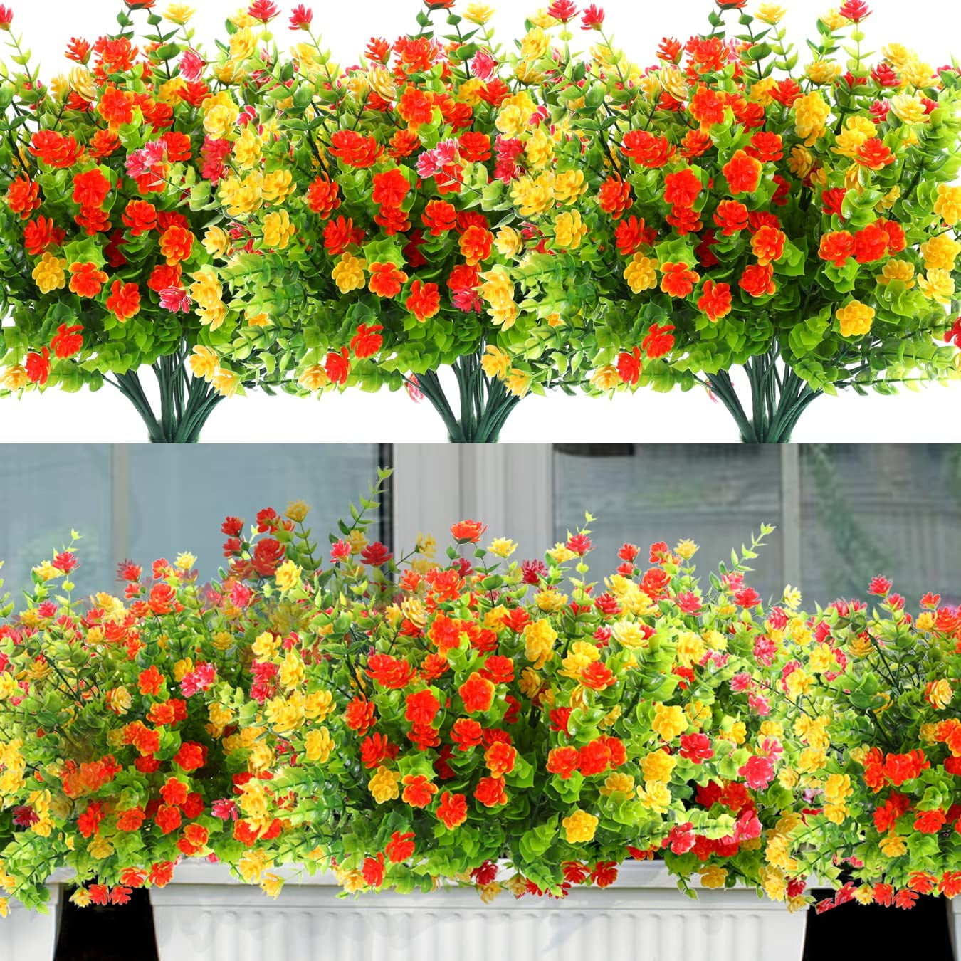 MORTTIC UVResistant Indoor & Outdoor Fake Flowers Decor 8Bundle Faux