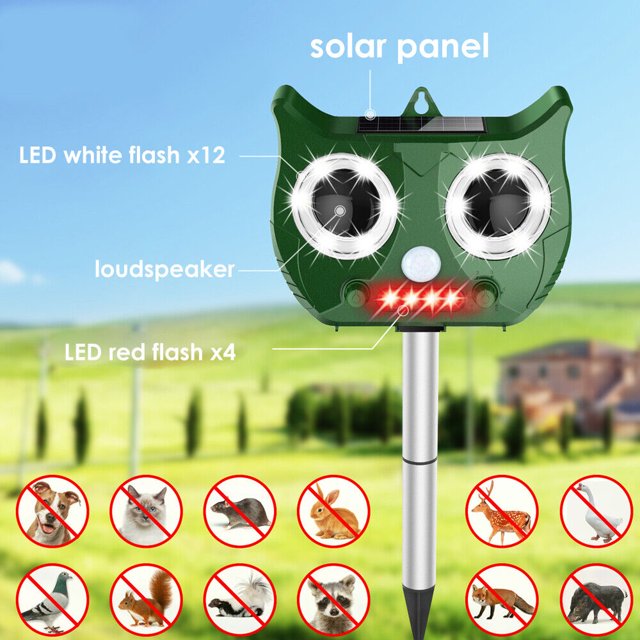Outdoor Ultrasonic Solar Powered Animal Repeller Scare Away Dogs, Cats