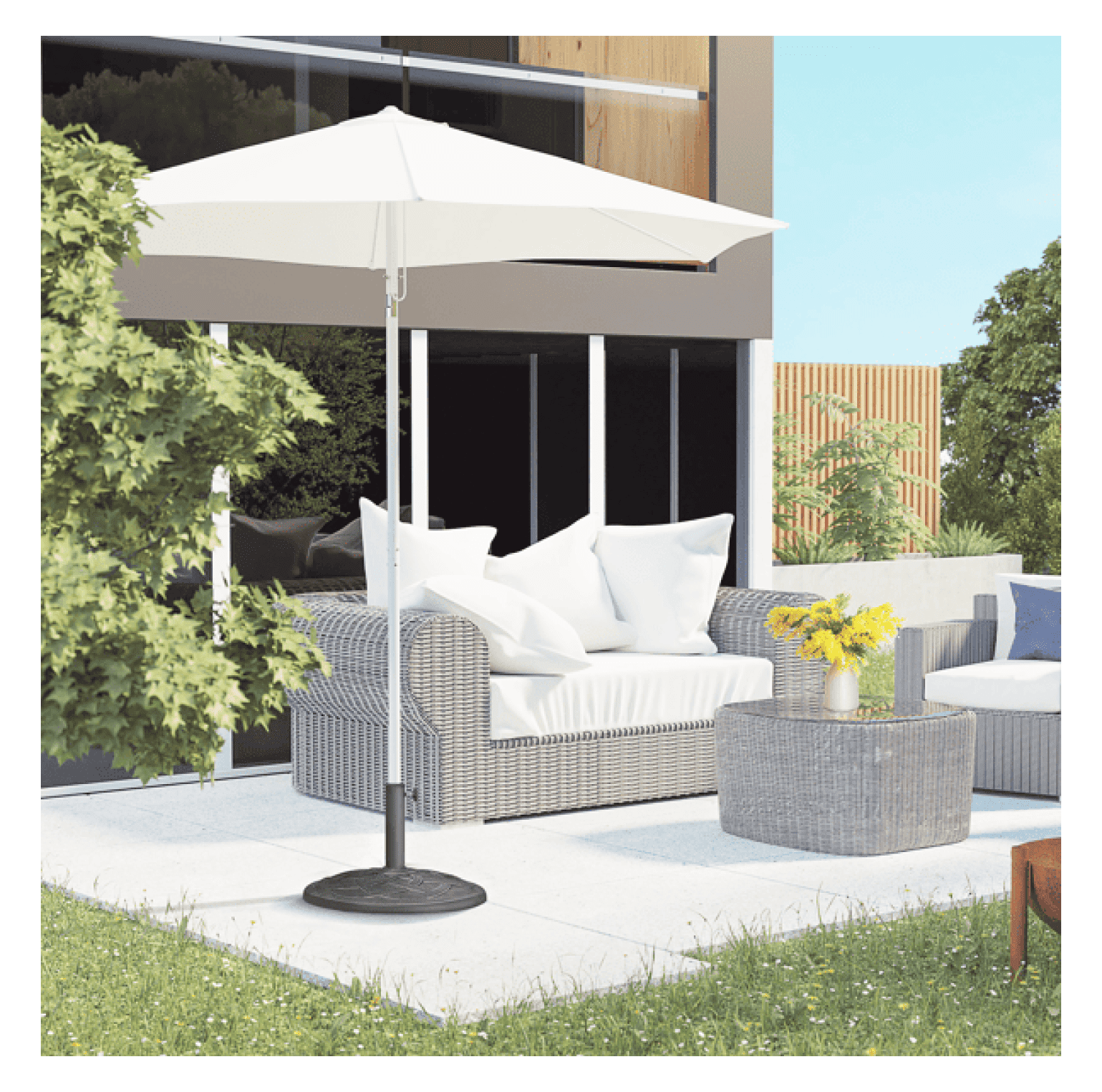 Outdoor Umbrella Base - 21.5" Resin Patio Umbrella Stand - Fits 1.5" & 1.89" Poles - Bronze/Black - Heavy Duty 44 lbs - Hand Turn Knob