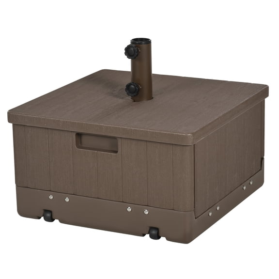 Outdoor Umbrella Base 3-in-1, Patio Coffee Table & Planter, 175lbs Capacity, with Wheels, Brown