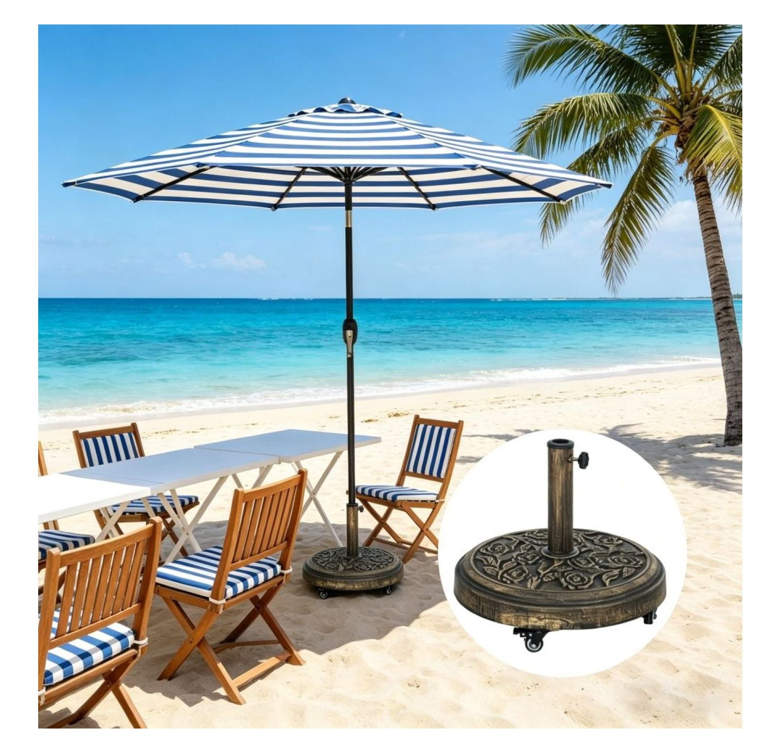 Outdoor Umbrella Base 9.2', Patio Umbrella Stand with Wheels & Brakes, Bronze Resin Concrete Base for 1.3"-1.9" Pole, Garden Deck Poolside
