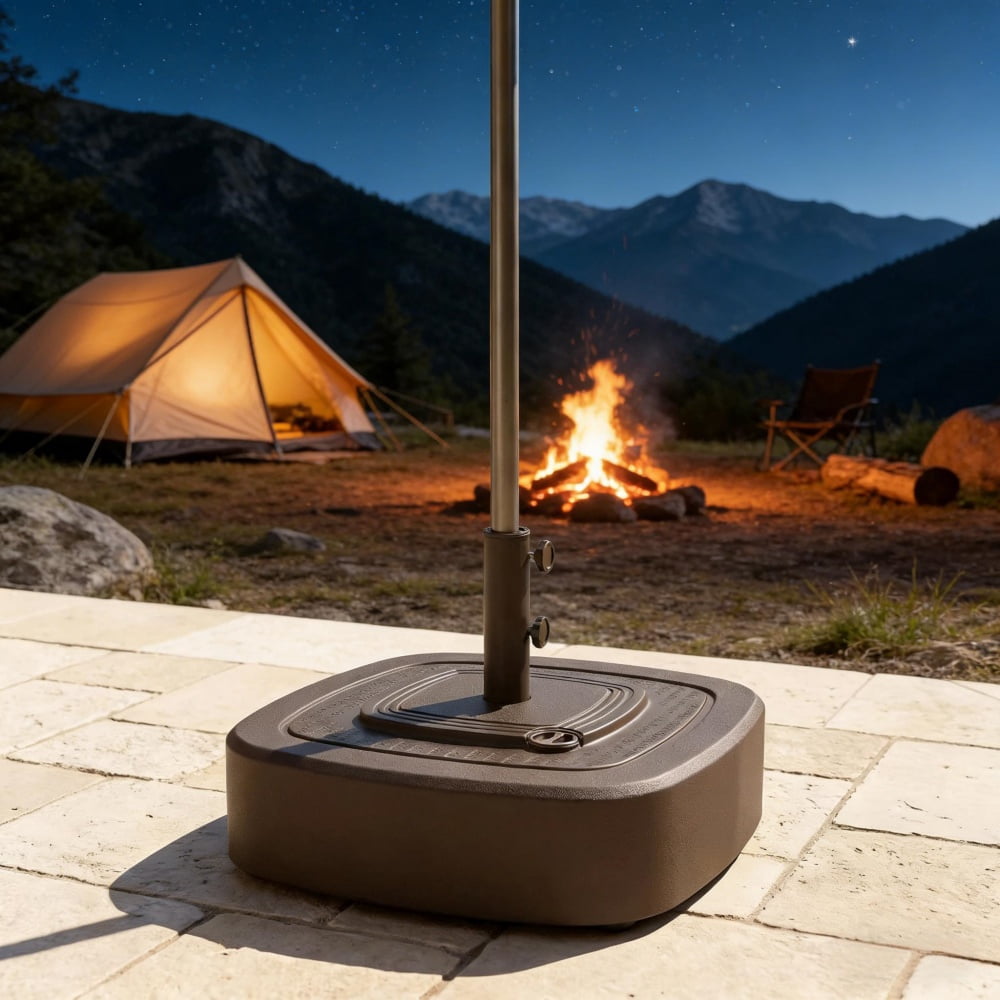 Outdoor Umbrella Base Brown HDPE & Metal Umbrella Stand with 4 Wheels (2 Brakes) Fits 1.5"/1.89" Dia. Poles & Up to 13.1' Umbrellas