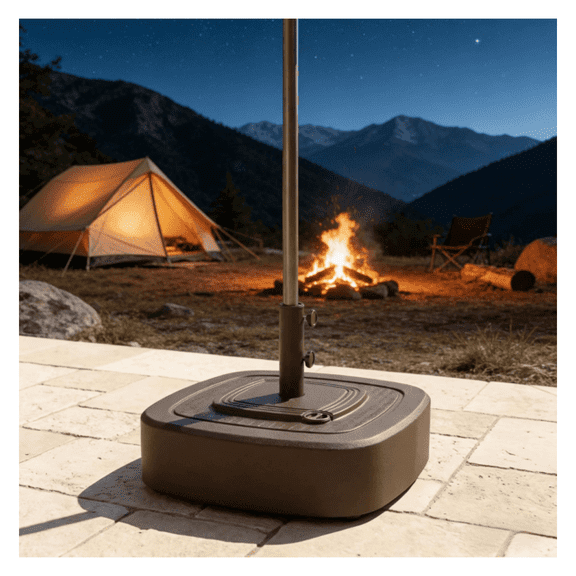 Outdoor Umbrella Base with Wheels, 22.4 Inch Patio Umbrella Stand, Fits 1.5" & 1.89" Poles, 110lbs Sand/86lbs Water Capacity, Brown Wood Grain