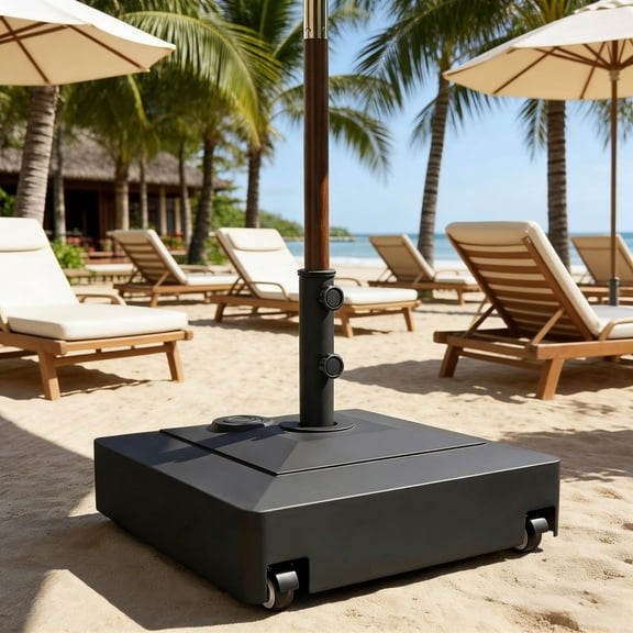 Outdoor Umbrella Base with Wheels & Brakes Fillable Water Sand Heavy Duty Patio Umbrella Stand Fits 1.38" 1.5" 1.89" Umbrella Poles (Only the Base)