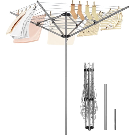 Outdoor Umbrella Drying Rack, 4-arm Umbrella Clothesline for Laundry, 12 Lines with 131ft Drying Space, Collapsible Clothes Drying Rack for Backyard