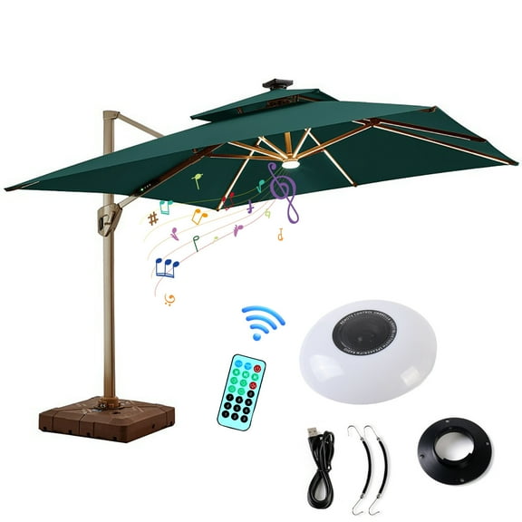 Outdoor Umbrella Light with Remote Control Wireless Radio Audio USB Powered LED Patio Light for Beach Tent Camping Garden Party Decoration Warm White Light IP65 Waterproof 4000mAh Battery
