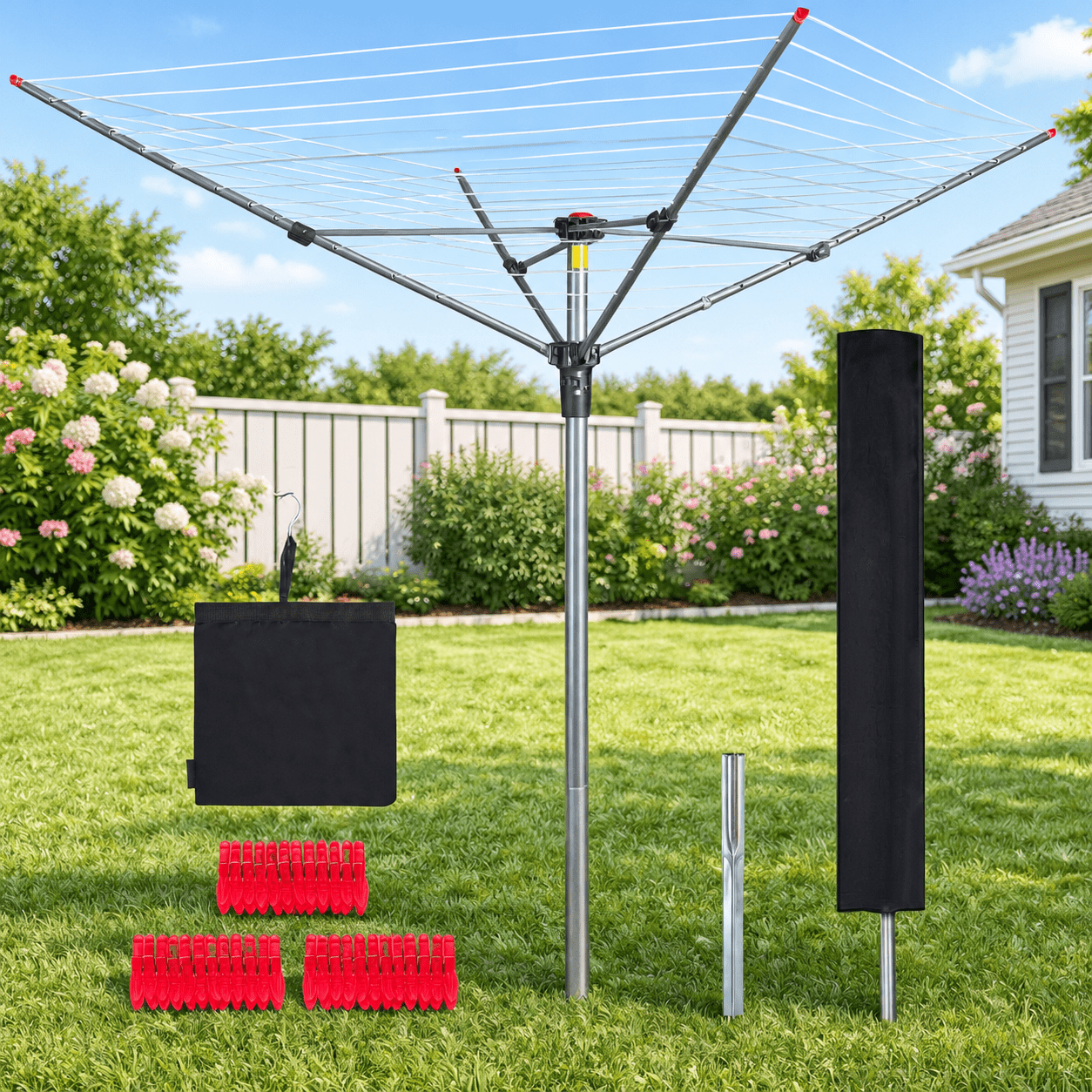 Outdoor Umbrella Rotary Clothes Drying Rack, 164 Feet, Adjustable ...