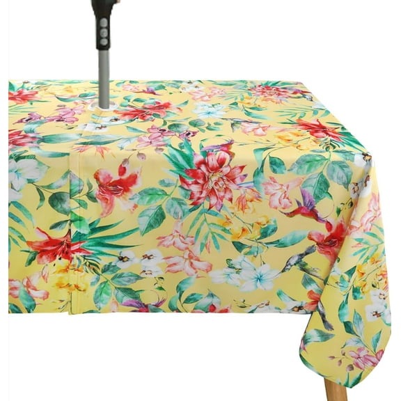 Outdoor Umbrella Tablecloth with Umbrella Hole for Oval Table Floral Patio Table Cloth with Zipper-60x84 inch