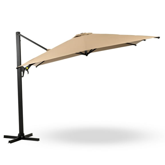 Outdoor Umbrellas 10 FT Cantilever Patio Umbrella with 360° Rotation & Tilt Adjustment, Square Outdoor Offset Umbrella with Aluminum Pole without base- Khaki,Patio Shades
