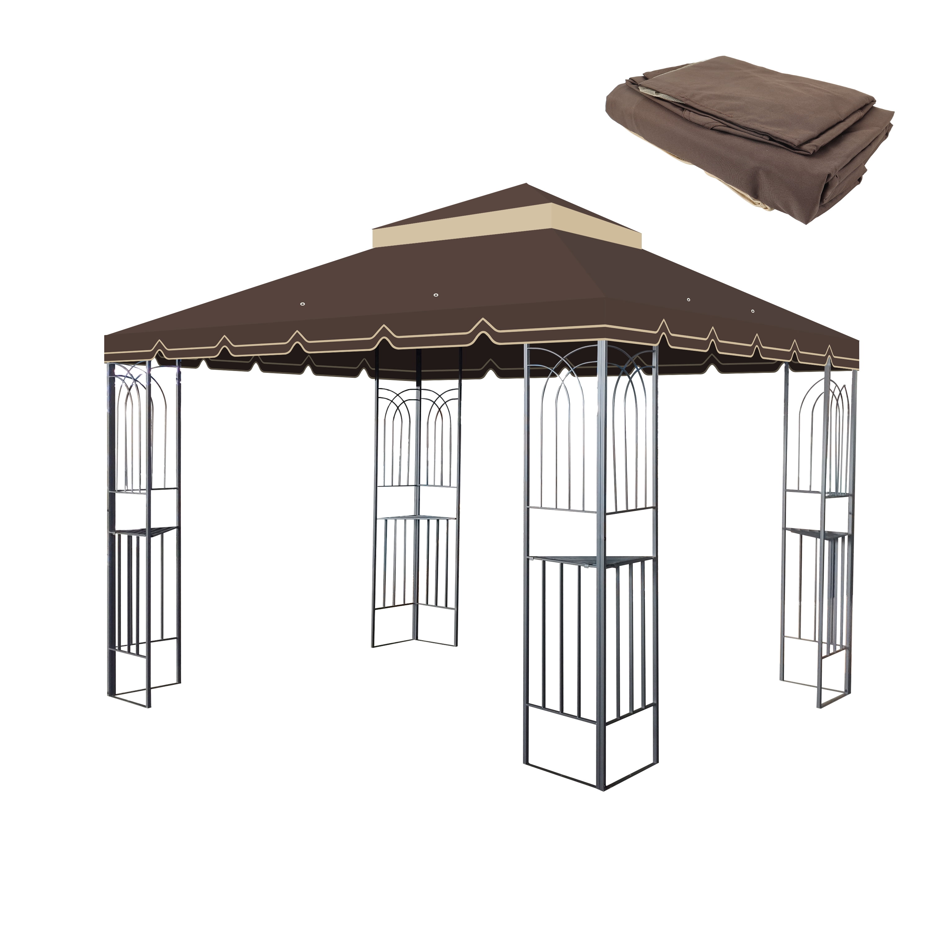 10x10ft Double Tiered Replacement Canopy ONLY Patio Pavilion Gazebo Sunshade Polyester Cover