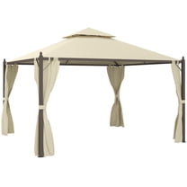 Outdoor Umbrellas Outsunny 10' x 12' Steel Outdoor Patio Gazebo with Polyester Privacy Curtains, Two-Tier Roof for Air, Large Design,Patio Shades