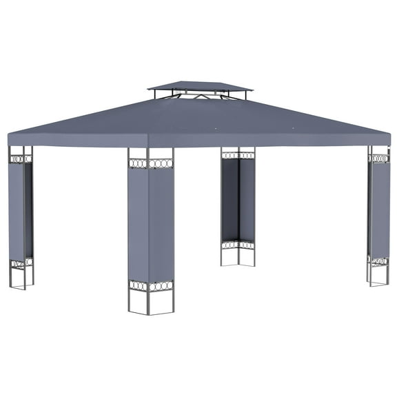 Outdoor Umbrellas Outsunny 10' x 13' Patio Gazebo, Double Roof Outdoor Gazebo Canopy Shelter with Screen Decorate Corner Frame, for Garden, Lawn, Backyard and Deck, Gray,Patio Shades