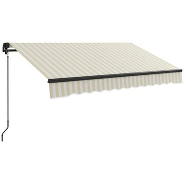 Outdoor Umbrellas Outsunny 8' x 6.5' Retractable Awning, Patio Awning Sunshade Shelter with Manual Crank Handle, 280gsm UV Resistant Fabric and Aluminum Frame for Deck, Balcony, Yard, Beige and White