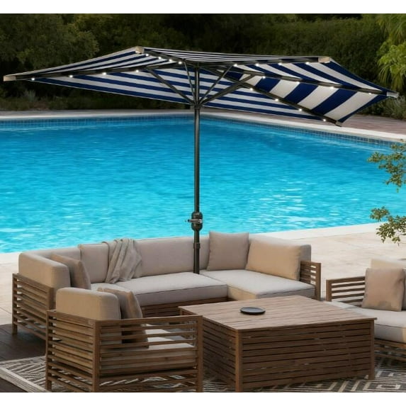 Outdoor Umbrellas, UPF 30+ Small Balcony Umbrella,Half Umbrella Outdoor Patio Umbrella,Vented Half Patio Umbrella with Crank Ribs, Porch Umbrella, Navy Blue Patio Umbrellas,Cantilever Umbrellas