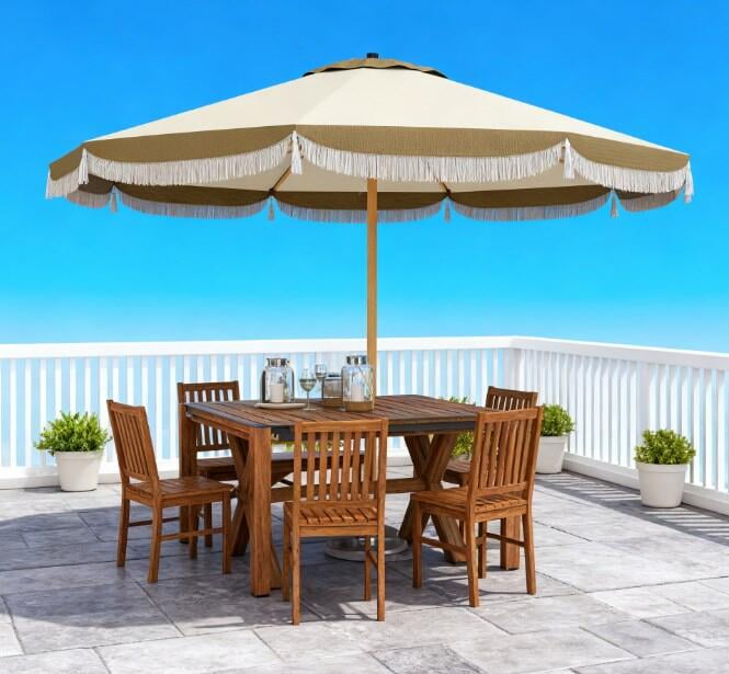 cream patio umbrellas PatioKingdom 9FT Outdoor Umbrella, Autotilt Umbrella a portable carrying bag Outdoor Umbrellas, Vented Patio Table