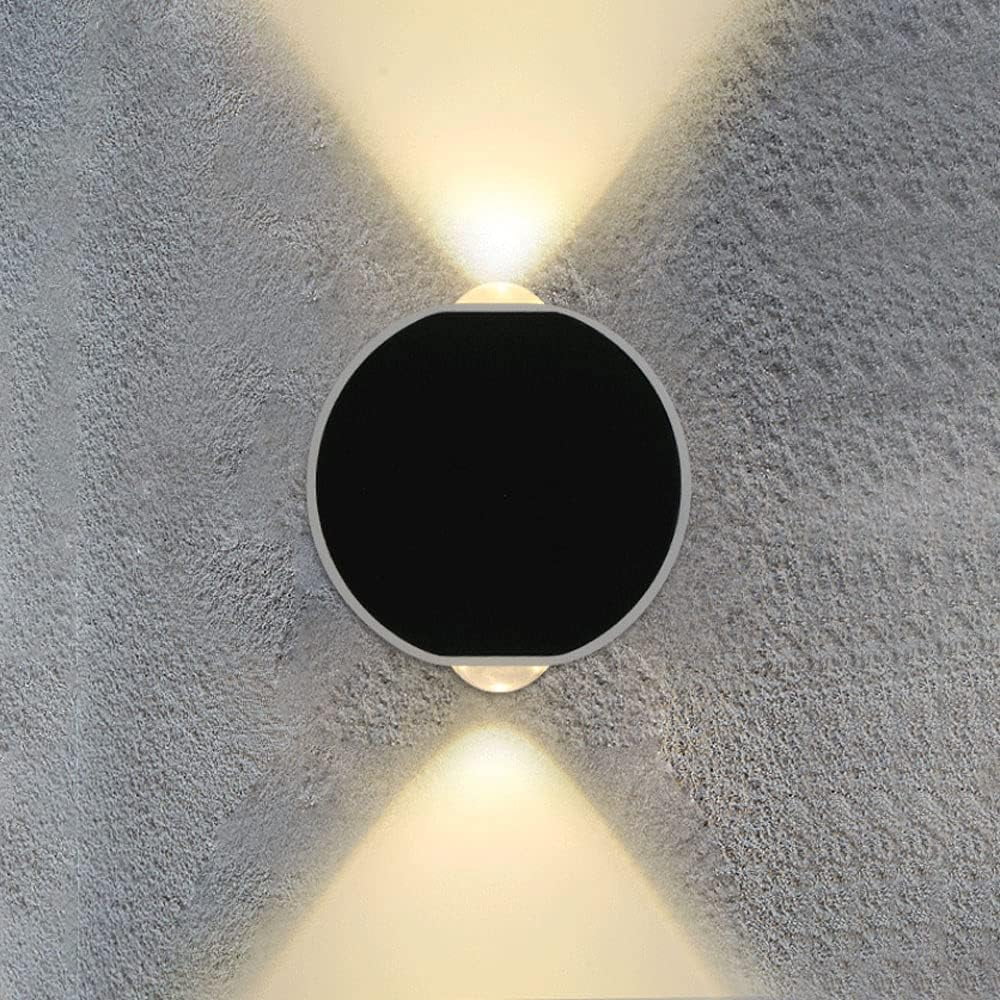 Outdoor Up/Down Wall Light Round Black Wall Mounted Lamp LED Exterior ...