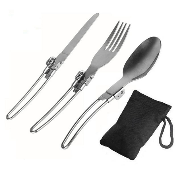 Outdoor Use Utensil Set Cutlery Set 16.9cm 16cm Camping Cutlery Utensil Set Flatware Folding Silver Spoon Fork