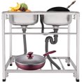 Outdoor Utility Sink Stainless Steel Double Bowl Sink Free Standing
