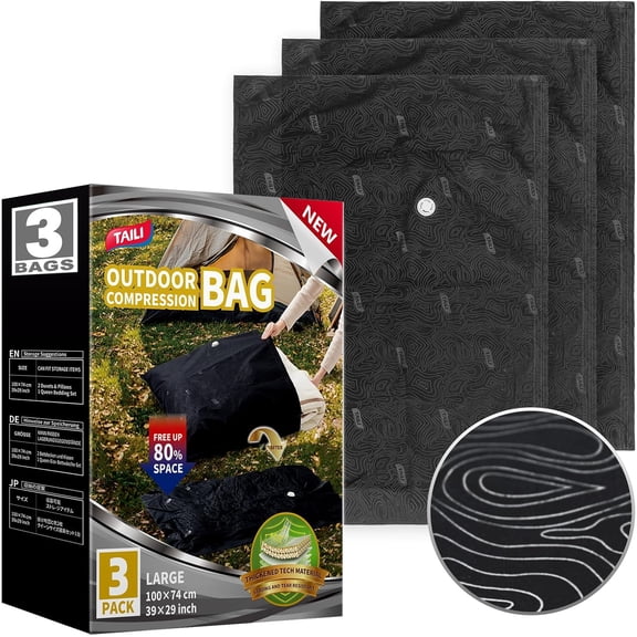 Outdoor Vacuum Storage Bags 3 Pack, Travel Compression (39x29 inch), Tear-Proof Seal for Camping, Cushion, Clothing, Waterproof, Wearproof, Punctureproof