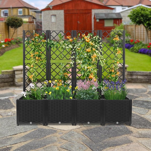 Outdoor Vertical Garden Planter Box with Trellis 4-Tier Stackable Flower Stand for Balcony, Patio