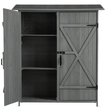 Outdoor Vertical Shed, SESSLIFE Wooden Storage Cabinet Tool Shed with Shelves and Lockable Doors, Gray Outdoor Storage Shed for Patio Lawn Yard, TE2760