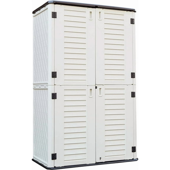 Outdoor Vertical Storage Shed, 66 Cu.ft Outdoor Storage Cabinet Waterproof, Resin Sheds & Outdoor Storage for Garden Patio Backyard