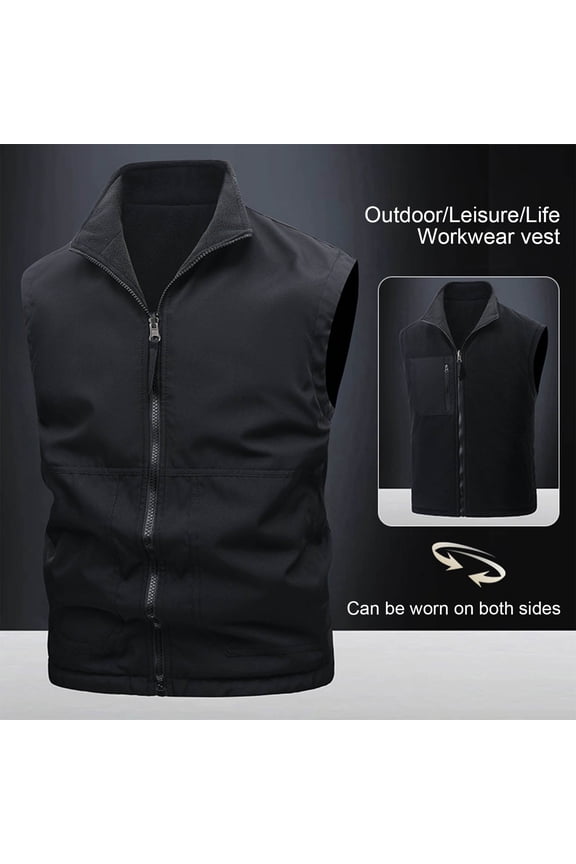 Outdoor Vests Jacket for Men, Sleeveless Windbreaker Fleece Jackets for Golf, Travel, Fishing, Hiking Reversible Wear Gilet Outwear Black M