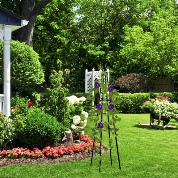 Outdoor Vine Jasmine Support 47" Adjustable Metal Wire Trellis with Pot Frame Stand Grid Panels, Spacing for Twining Jasmine, Rust Proof PE Coating