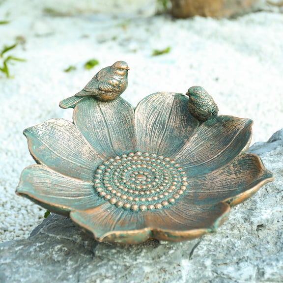 Outdoor Vintage Elegance Resin Bird Bath Bowl with Ornamental Birds, Perfect for Yard Decor & Outdoor Table Centerpiece