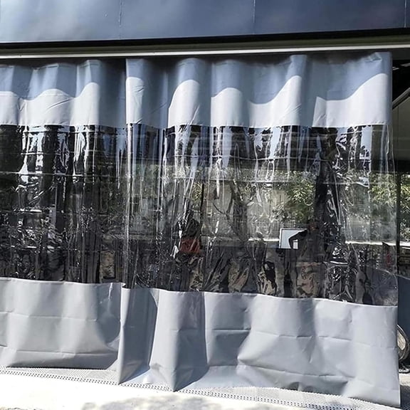 Outdoor Vinyl Curtain Two-Color Splicing Clear PVC Tarp Panel Wind Blocker Waterproof UV Resistant Transparent Tarpaulin for Winter Pergola Gazebos Balcony Side Panels(3'wx3'h(1 x1 m))
