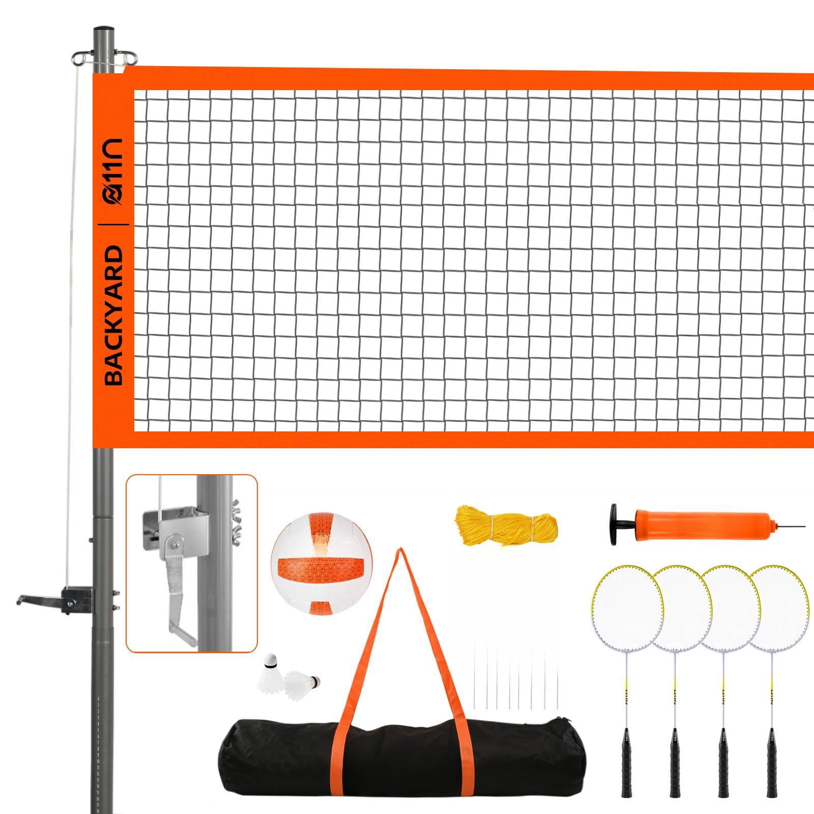 Outdoor Volleyball And Badminton Combo Set - Includes Adjustable Height Anti-sag Net  Air Pump 4 Rackets 2 Shuttlecocks Boundary Line Marker Carrying Bag