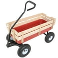 thumbnail image 1 of Outdoor Wagon All Terrain Pulling Metal Base& Wooden Guardrail ,Long Service Life, Wood Railing Air Tires Children Kid Garden, Red, 1 of 9