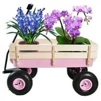 Outdoor Wagon All Terrain Pulling w/Removable Wooden Side Panels Air Tires Big Foot Panel Wagon Children Kids Garden Cart for Christmas Outdoor Camping, Pink