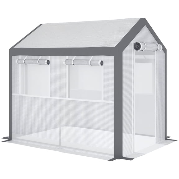 Outdoor Walk-In Tunnel Greenhouse with Roll-up Windows, Zippered Mesh Door, & Weather Cover, 8' x 6' x 7.4'