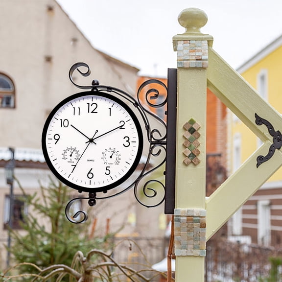 Outdoor Wall Clock with Temperature Hygrometer, QQZ Retro 12 Inch Analog Thermometer for Indoor Outdoor Use, Large Black Numbers Easy Read Weather Resistant Garden Porch Decor