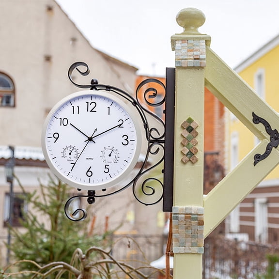 Outdoor Wall Clock with Temperature Hygrometer, QQZ Retro 12 Inch Analog Thermometer for Indoor Outdoor Use, Large Black Numbers Easy Read Weather Resistant Garden Porch Decor