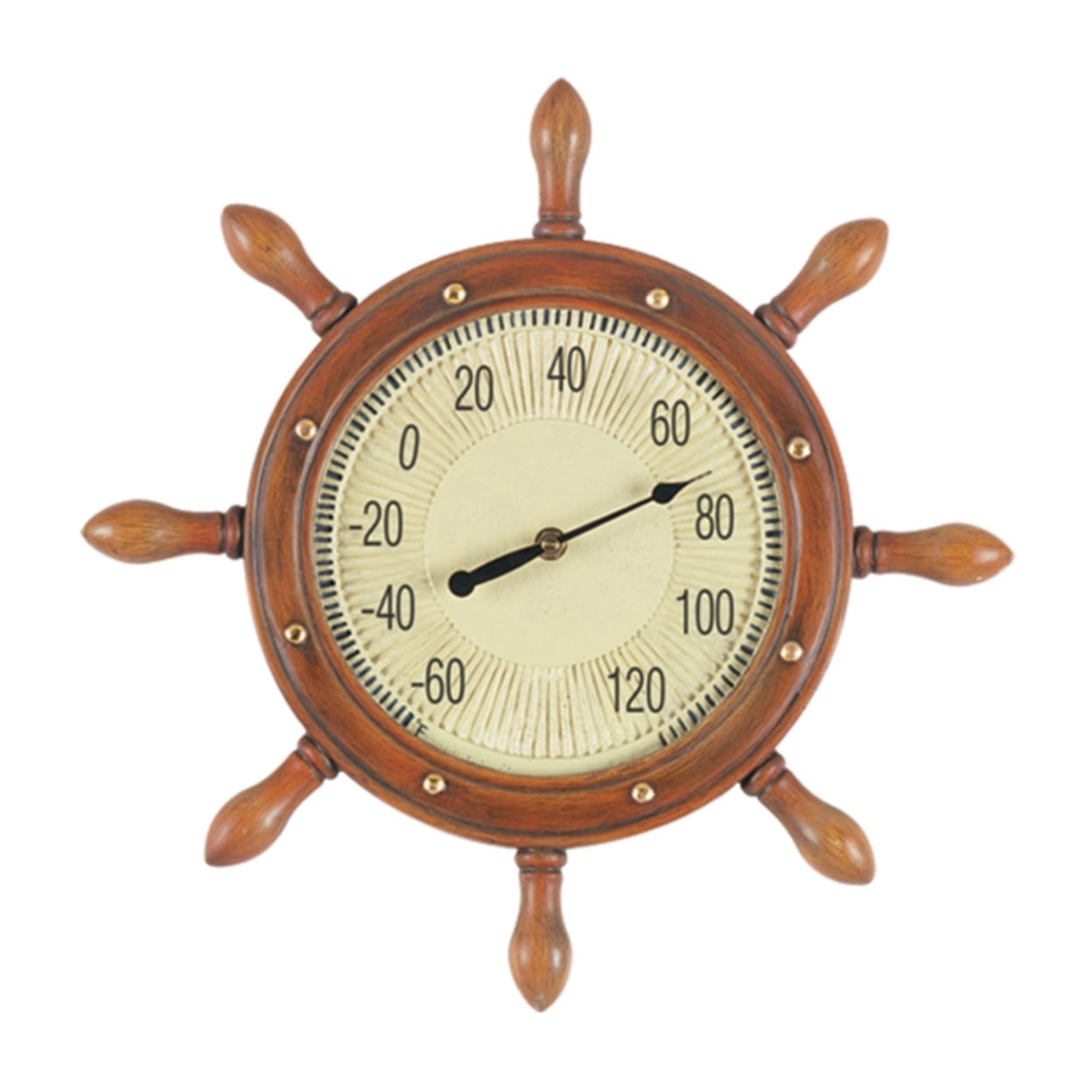 Outdoor Wall Decor 16" W Polyresin Captains Wheel Thermometer