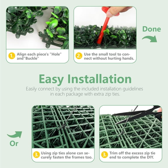 Outdoor Wall Decor Artificial Boxwood Hedge Panels 10 in x 10 in, UV Stable Grass Wall Panels for Indoor and Outdoor Garden Fence Cover
