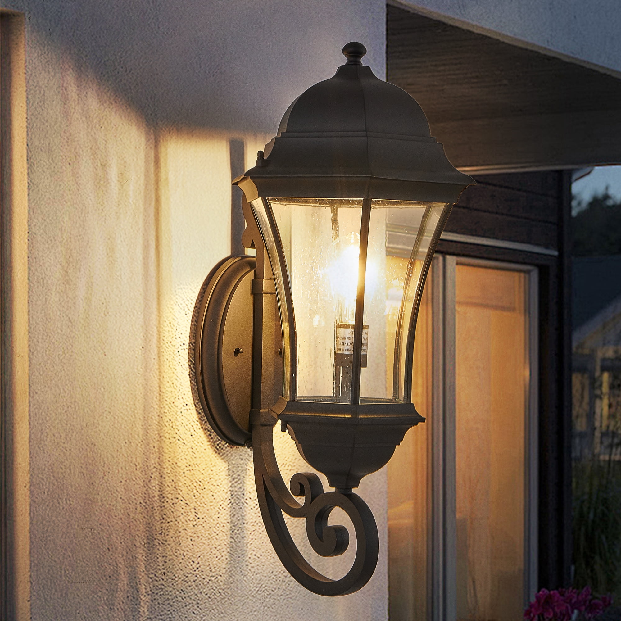Outdoor Wall Lantern 27 Inch H with Dusk to Dawn Sensor Weatherproof Light with Clear Bubble Glass, Black