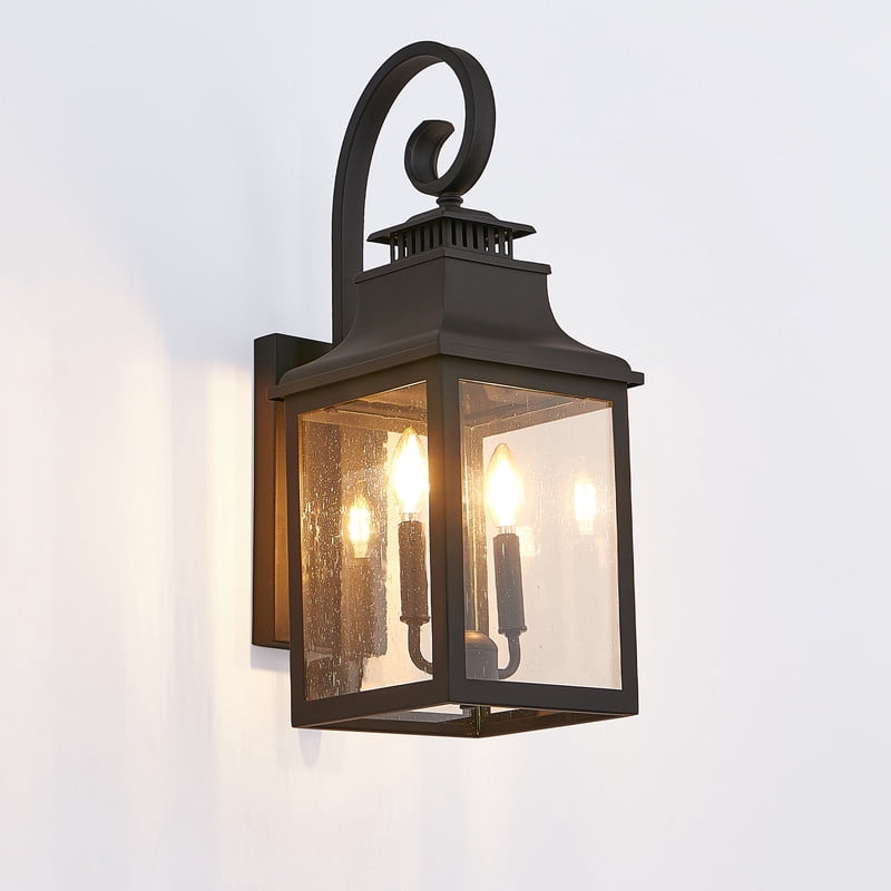 Outdoor Wall Lantern Light, 23" Vintage Black Metal Sconce with Clear Seeded Glass, Weatherproof for Porch, Patio, Garden, 1-Pack (Bulb Not Included)