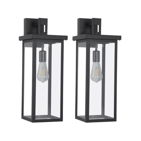 Outdoor Wall Lanterns Set of 2 20 Inch Modern Exterior Wall Sconces with Clear Glass, Waterproof Porch Lights for House, Anti-Rust Matte Black Finish, E26 Base