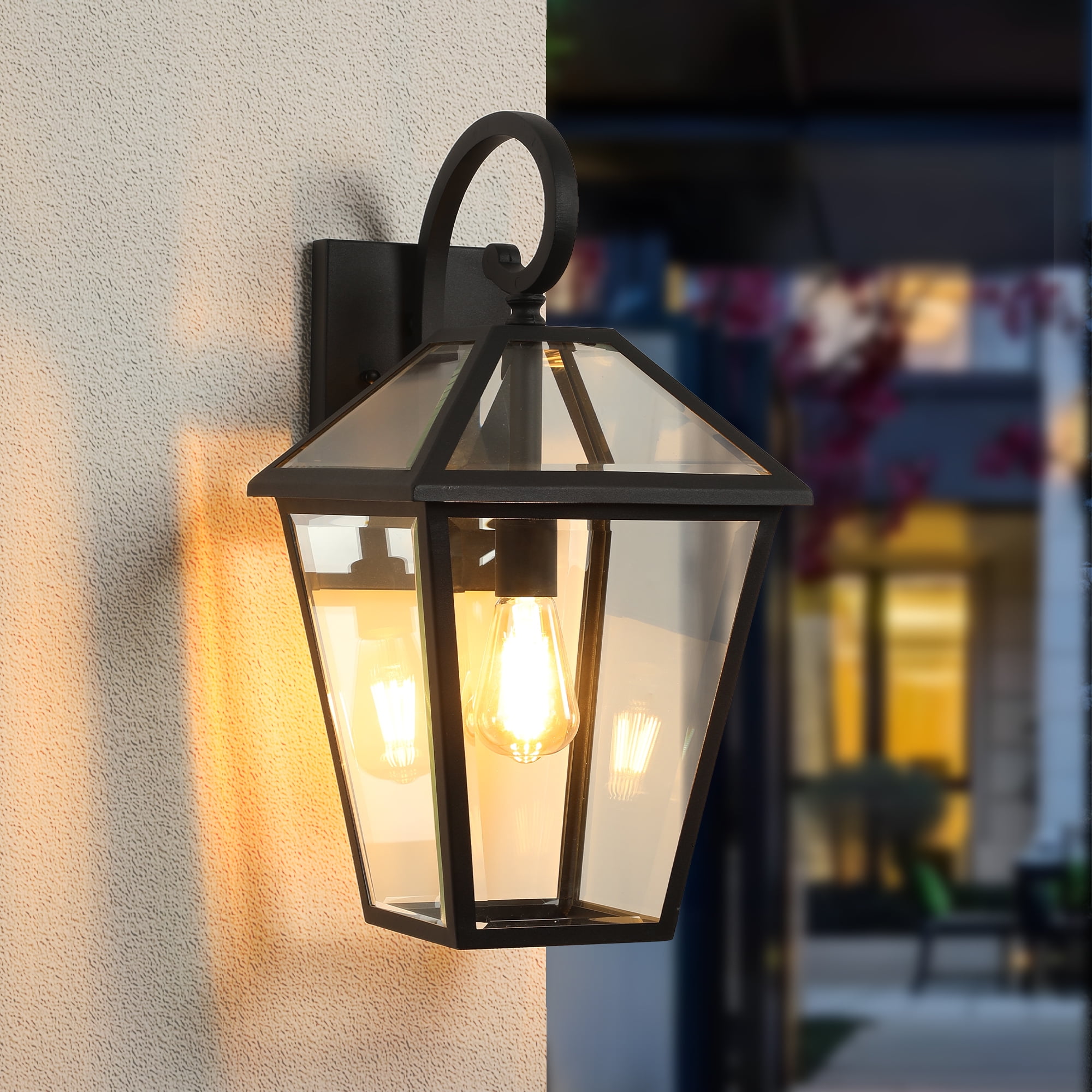 Outdoor Wall Lanterns Set of 2 10 Inch, Black Finish Weatherproof Wall Sconce with Clear Glass for Porch, Black