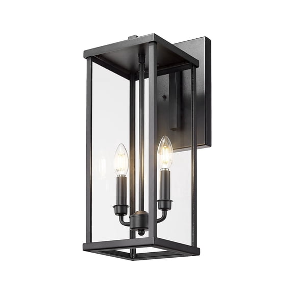 Outdoor Wall Light, 20" Modern Exterior Wall Sconce with Clear Glass, Weather Resistant Outside Lights for House, Black Hardwired outdoor lights for Front Porch, Patio,Entryway (1 Pack)