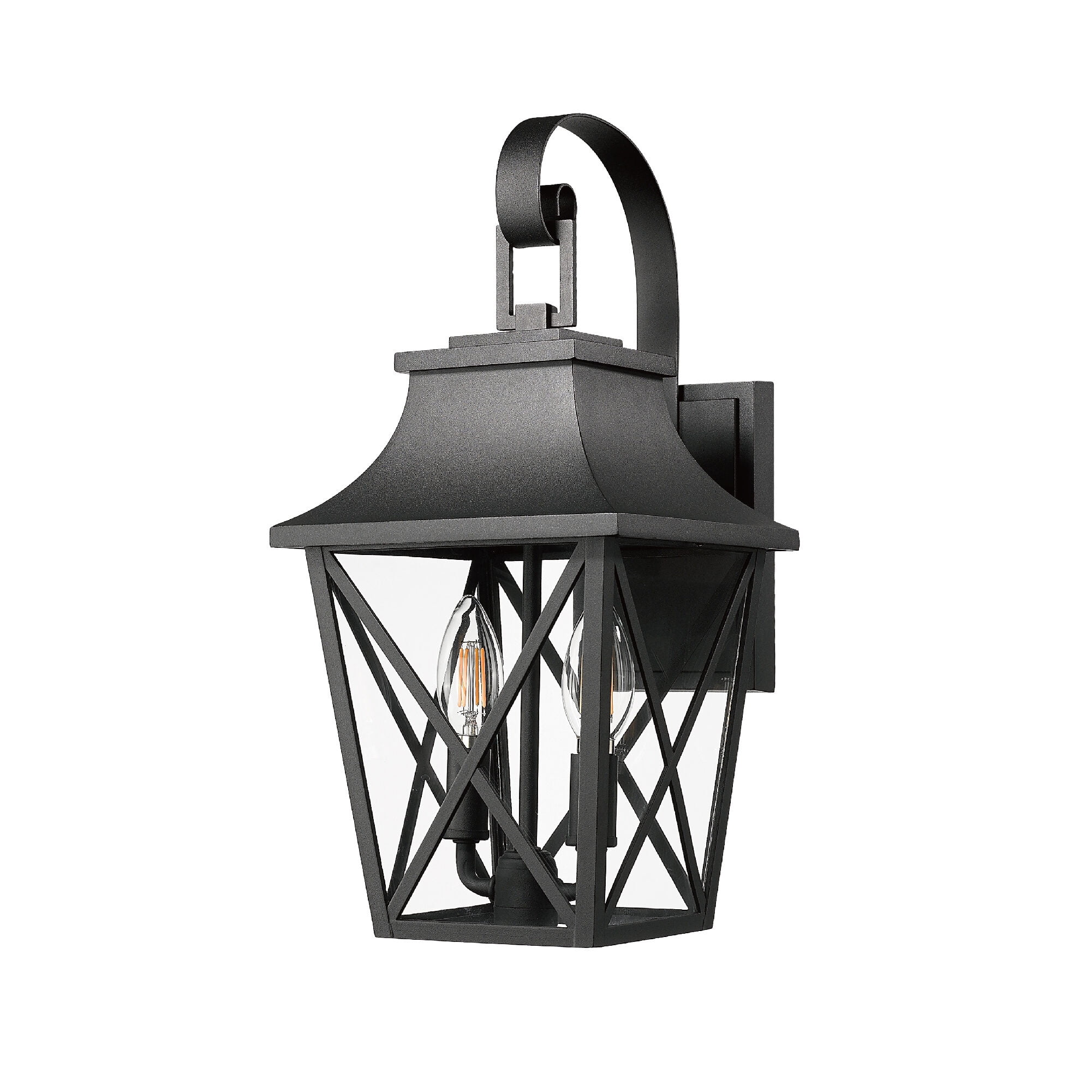 Outdoor Wall Light, Black Outdoor Wall Lantern 2-Light,Large Outside Modern Wall Sconce Light Fixture,Industrial Porch Light Wall Mount with Glass,Waterproof Farmhouse Exterior Lamp Lighting (1 Pack)