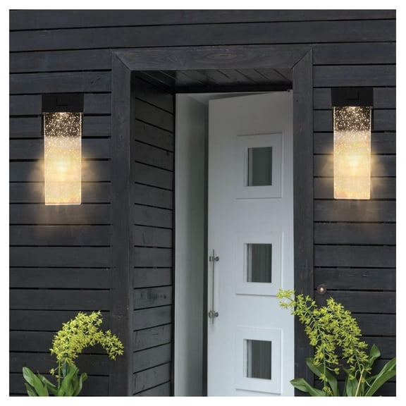 Outdoor Wall Light Fixture 2-Pack, LED Wall Sconce with Bubble Crystal & Sensor - 12W