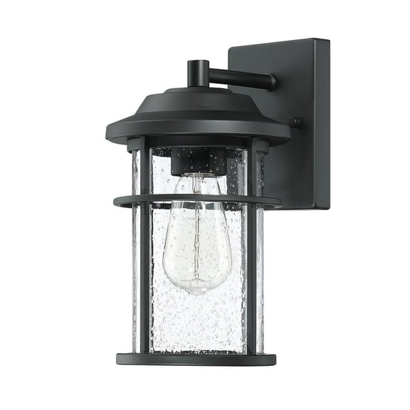 Outdoor Wall Light Fixture Matte Black Outdoor Lighting for House, Porch, Garage, Exterior with Seeded Glass Shade