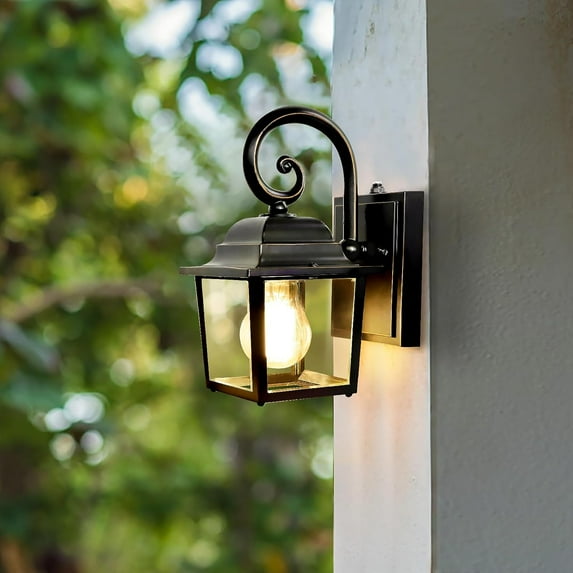 Outdoor Wall Light Fixtures Dusk to Dawn Exterior Wall Sconce Lantern Black Porch Light Wall Mount for Patio House Garage