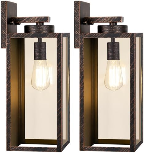 2-Pack Modern Outdoor Wall Light Fixtures – Matte Black Waterproof Porch Lanterns With E26 Sockets & Clear Glass Shades – For Patio, Front Door, Entryway