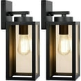 thumbnail image 1 of Outdoor Wall Light Fixtures – Niyattn 2 Pack Waterproof Metal Lanterns for Porch & Entryway – Matte Black Wall Mounted Sconces with E26 Sockets Glass Shades, 1 of 8